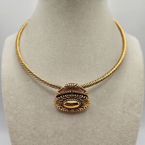 VINTAGE Premier Designs Avalon Sliding Pendant Twisted Collar Gold Tone Necklace